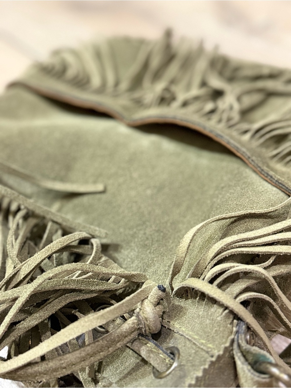 Patricia Nash Crossbody Boho Suede Fringe Bucket Bag Olive Green - Picture 9 of 16